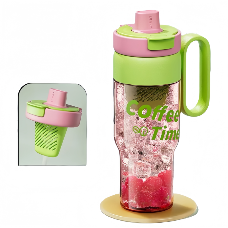 Cute Portable Straw Water Bottle Outdoor Sports Plastic Coffee Large Ice Cup 850ml Tritan Plastic Ice Water Bottle With Handle