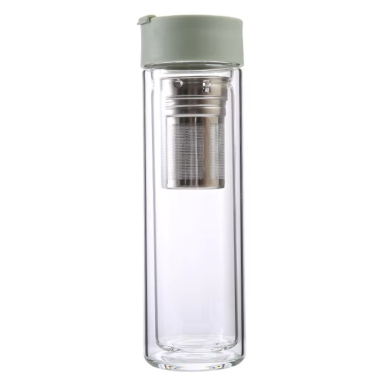 450ml Portable Office High Borosilicate Glass Tumbler Double Wall Glass Cups With Tea Infuser