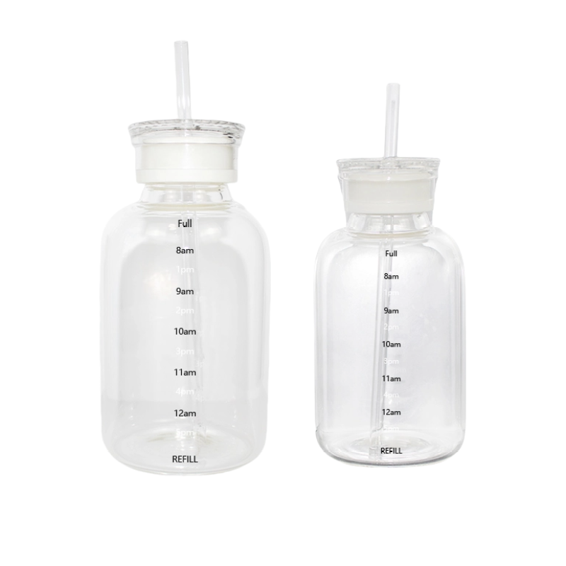 High Borosilicate Time Scale Glass Bottle Portable Accompanying Cup Cover Handy Glass Cup