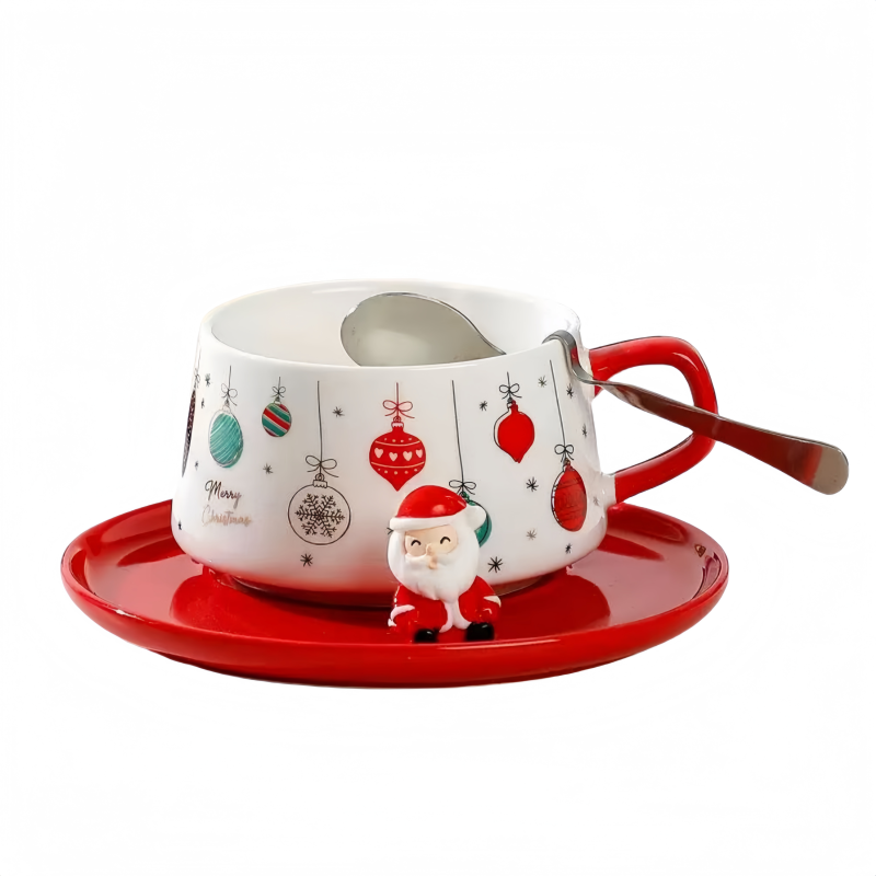 New Design Wholesale Christmas Mug Plate Sets Santa Coffee Cup Ceramic Mug with Saucer Christmas Gift