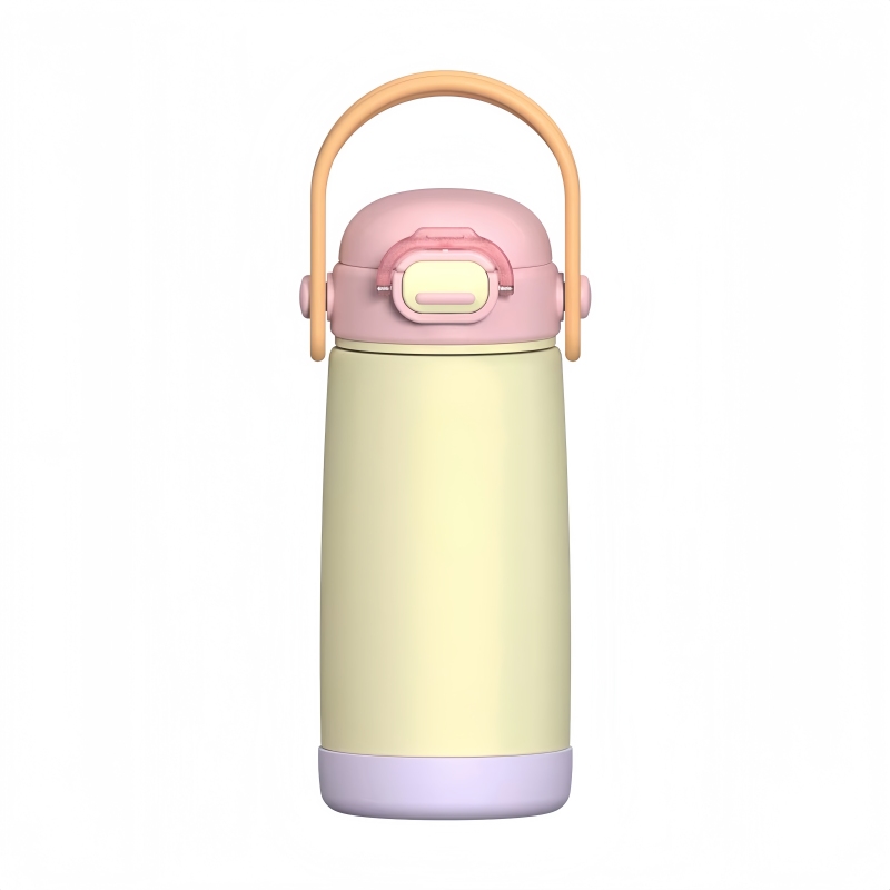 New Color Contrast Straw Children's Thermos Cup Customized 304 Stainless Steel Handle Bounce Cover Children's Water Cup