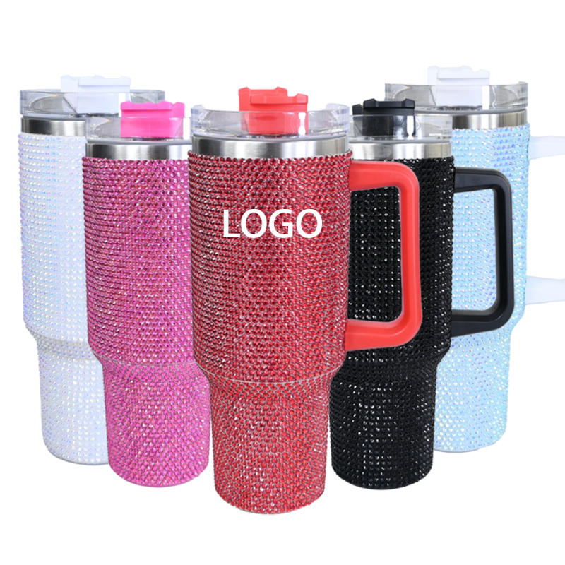 Wholesale Stainless Steel Rhinestone Tumblers Metal Cup 1200ml Travel Coffee Mug 40oz Tumbler With Handle