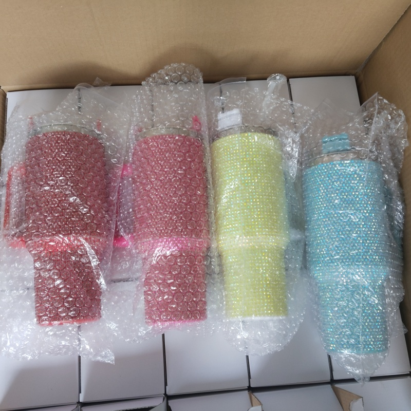Wholesale Stainless Steel Rhinestone Tumblers Metal Cup 1200ml Travel Coffee Mug 40oz Tumbler With Handle