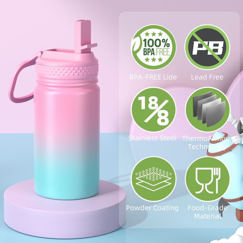 Wholesale Portable 12oz Gradient Color Insulated Thermos Bottle Stainless Steel Kids Thermos Mug