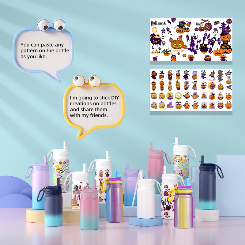 Wholesale Portable 12oz Gradient Color Insulated Thermos Bottle Stainless Steel Kids Thermos Mug