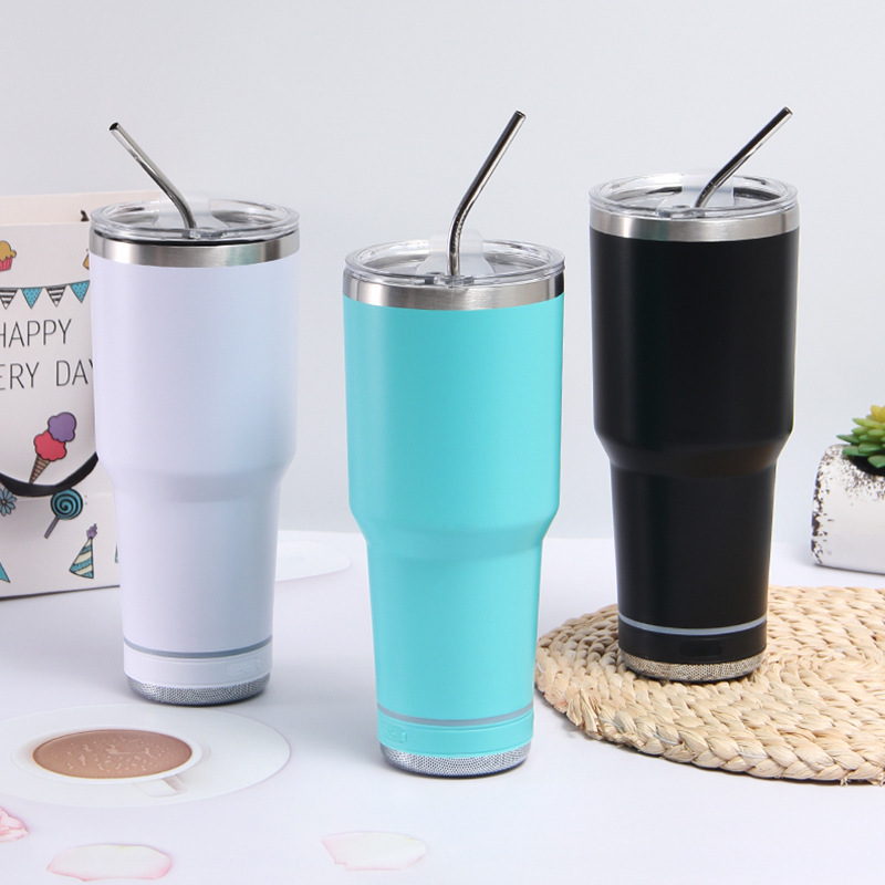 Wholesale 30oz Stainless Steel Vacuum Tumbler USB Wireless Music Water Bottle Speaker Travel Use Sublimation Wall Stainledss