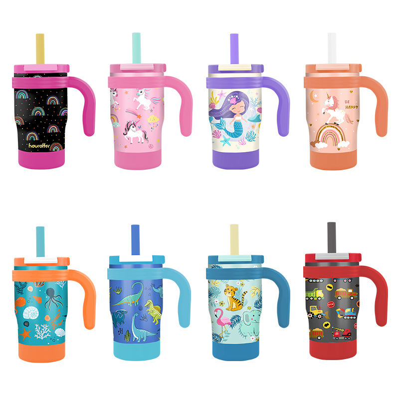 New Design Powder Coated Children Water Bottle Stainless Steel 14oz Tumbler with Handle