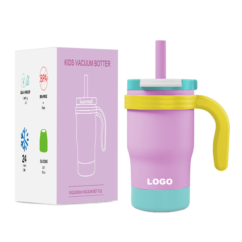 New Design Powder Coated Children Water Bottle Stainless Steel 14oz Tumbler with Handle