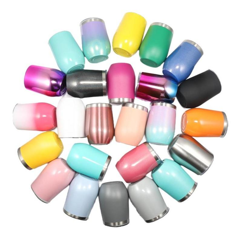 Multifunctional 12oz Egg Shape Cup Outdoor Stainless Steel Insulated Wine Tumbler with Lids and Straws Metal Material