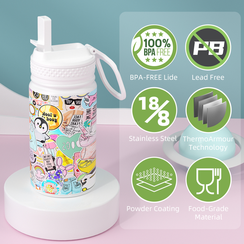 Factory-Made 12oz/350ml Children's Stainless Steel Insulated Sippy Water Bottle With Flip Top Vacuum Flask for Kids' Drinks/Mug