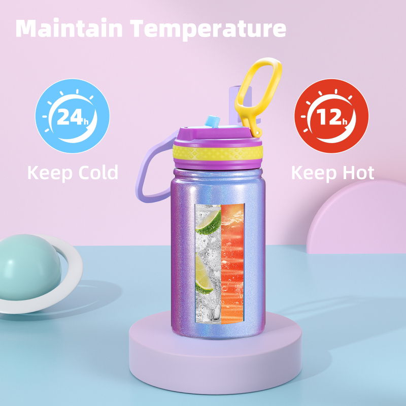 Factory-Made 12oz/350ml Children's Stainless Steel Insulated Sippy Water Bottle With Flip Top Vacuum Flask for Kids' Drinks/Mug
