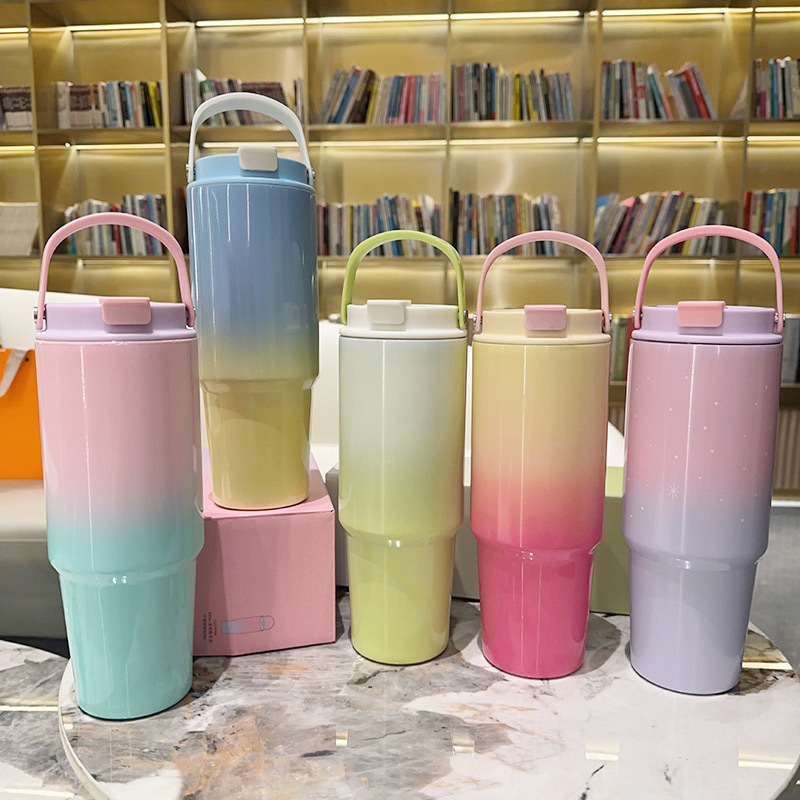 NEW 30oz Gradient Colors Custom Rainbow Paint Thermal Insulated Stainless Steel Travel Cup 30oz Tumbler with Handle