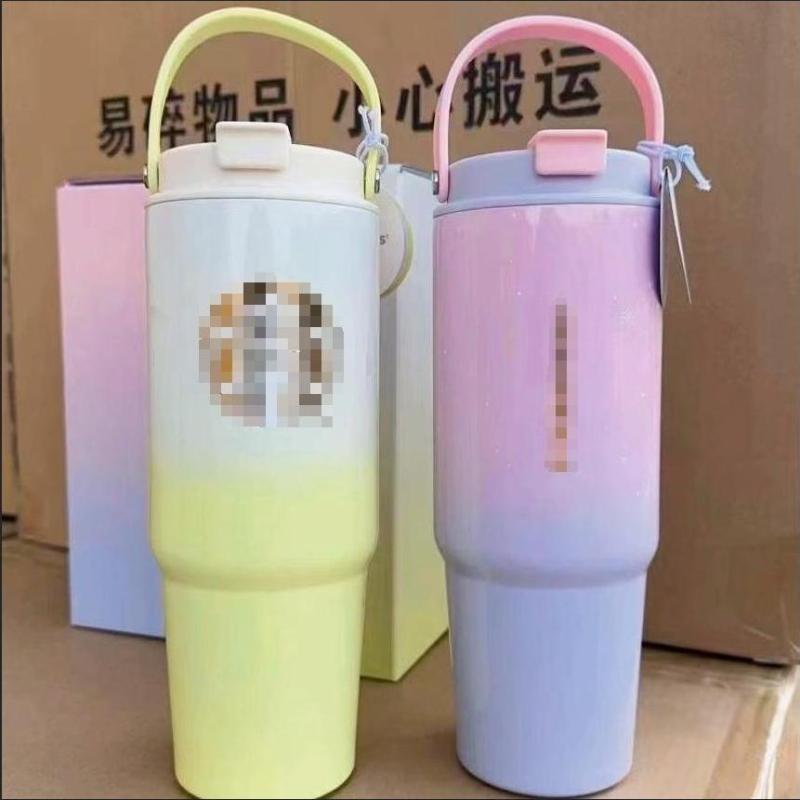 NEW 30oz Gradient Colors Custom Rainbow Paint Thermal Insulated Stainless Steel Travel Cup 30oz Tumbler with Handle