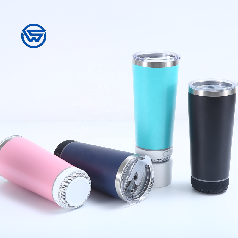 USB Wireless Music Sublimation Gym Mug 20 oz Stainless Steel Tumbler Bluetooth Speaker PP Water Bottle Outdoor Activity Travel
