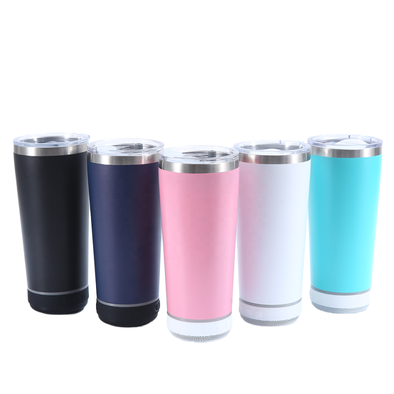 USB Wireless Music Sublimation Gym Mug 20 oz Stainless Steel Tumbler Bluetooth Speaker PP Water Bottle Outdoor Activity Travel