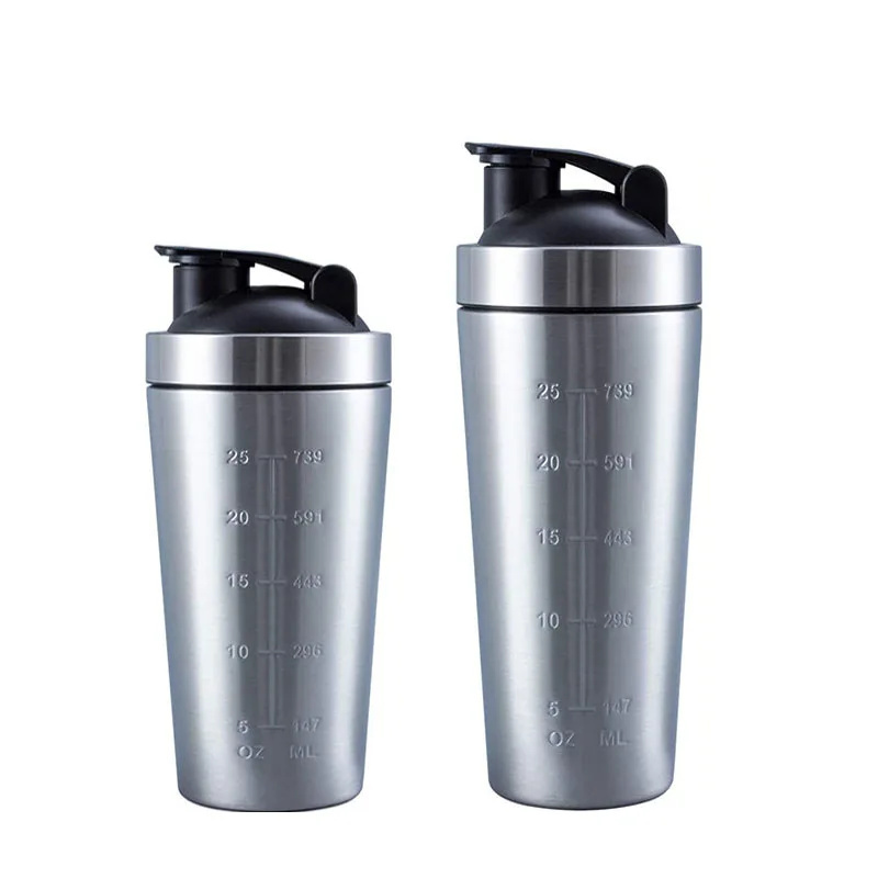 Stainless Steel Portable Nutrition Fitness Sports Protein Shaker with Volume Marking Shaker Bottle Gym
