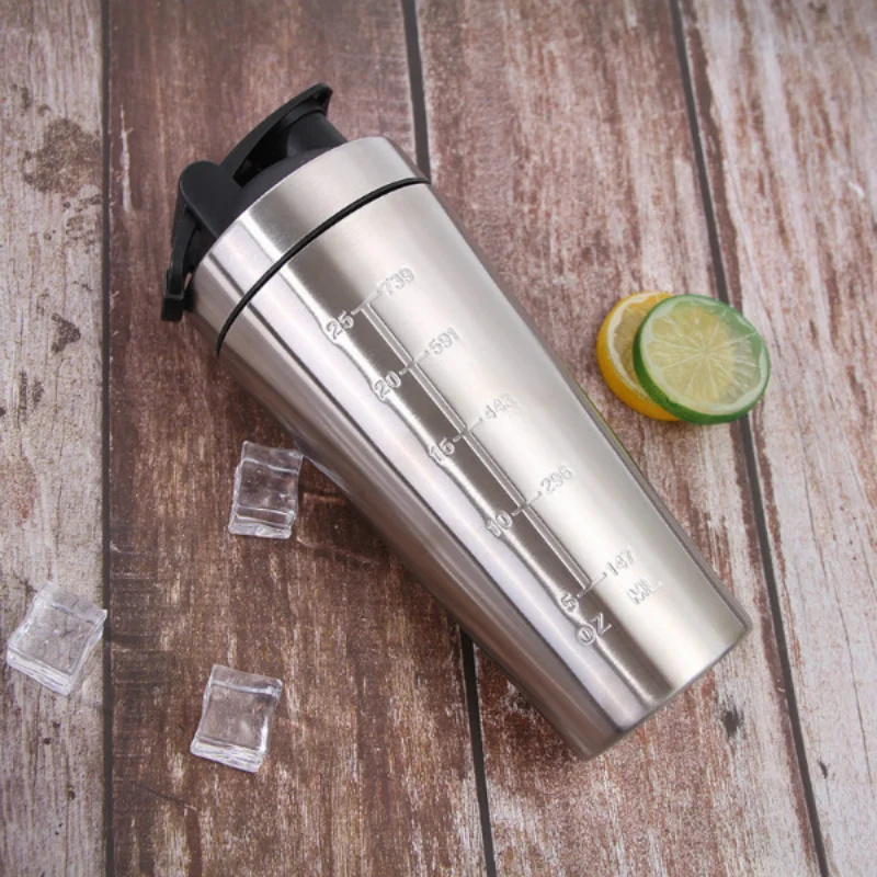 Stainless Steel Portable Nutrition Fitness Sports Protein Shaker with Volume Marking Shaker Bottle Gym