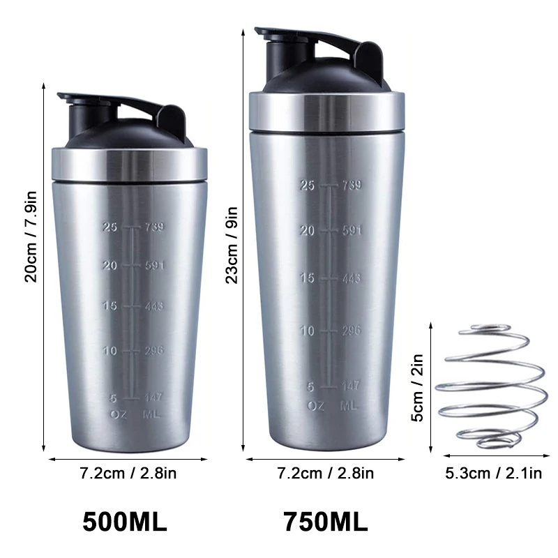 Stainless Steel Portable Nutrition Fitness Sports Protein Shaker with Volume Marking Shaker Bottle Gym