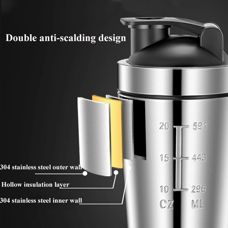 Stainless Steel Portable Nutrition Fitness Sports Protein Shaker with Volume Marking for Gym Sports Fitness Hiking and Camping