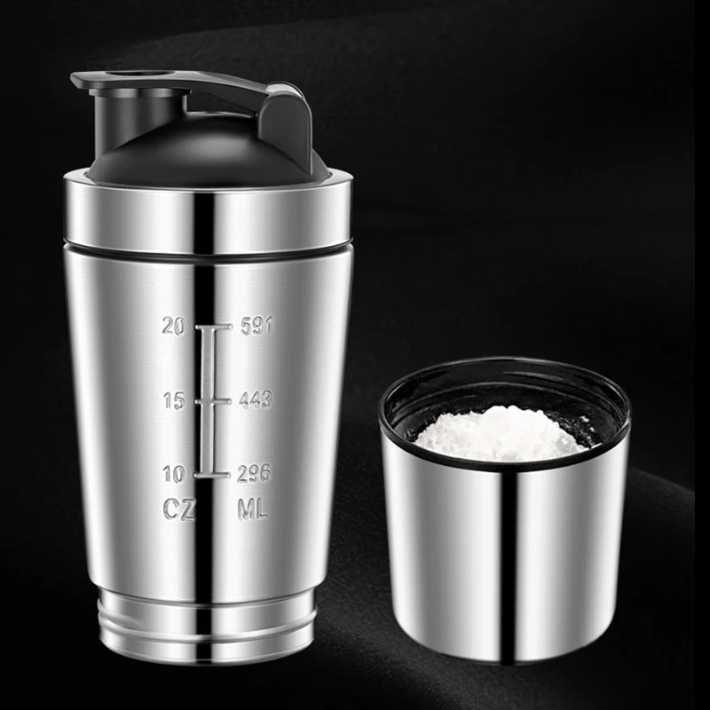 Stainless Steel Portable Nutrition Fitness Sports Protein Shaker with Volume Marking for Gym Sports Fitness Hiking and Camping