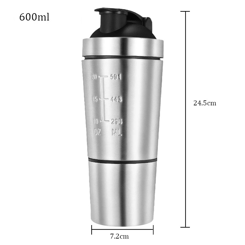Stainless Steel Portable Nutrition Fitness Sports Protein Shaker with Volume Marking for Gym Sports Fitness Hiking and Camping