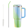 Wholesale Large Capacity Gradient Rainbow Thermos Mug 40oz Green Stainless Steel Handle Cup