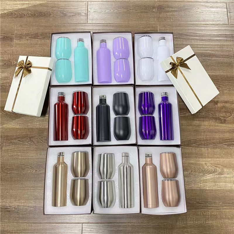 High Quality Commercial Custom Gift Mark 304 Stainless Steel Vacuum Insulated Wine Bottle Egg Cup Set Gift Box