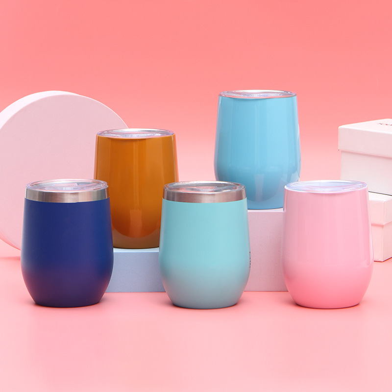Factory Wholesale Insulated Reusable 12oz American Style Wine Tumbler Cup Customized Stainless Steel With Lid Coffee Wine Travel
