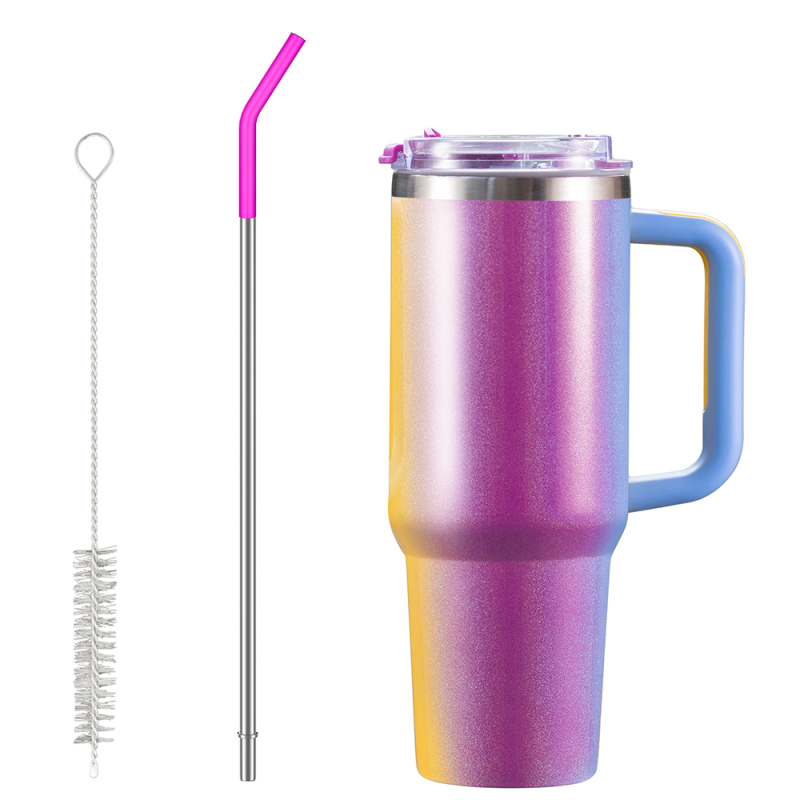 Wholesale New Purple 40oz Double Wall Thermos Mug Large Capacity Mug With Straw and Handle