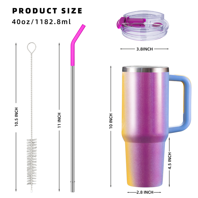 Wholesale New Purple 40oz Double Wall Thermos Mug Large Capacity Mug With Straw and Handle