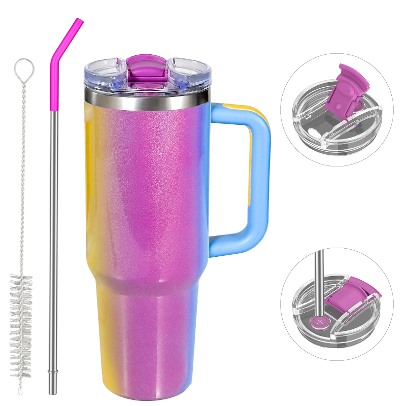 Wholesale New Purple 40oz Double Wall Thermos Mug Large Capacity Mug With Straw and Handle