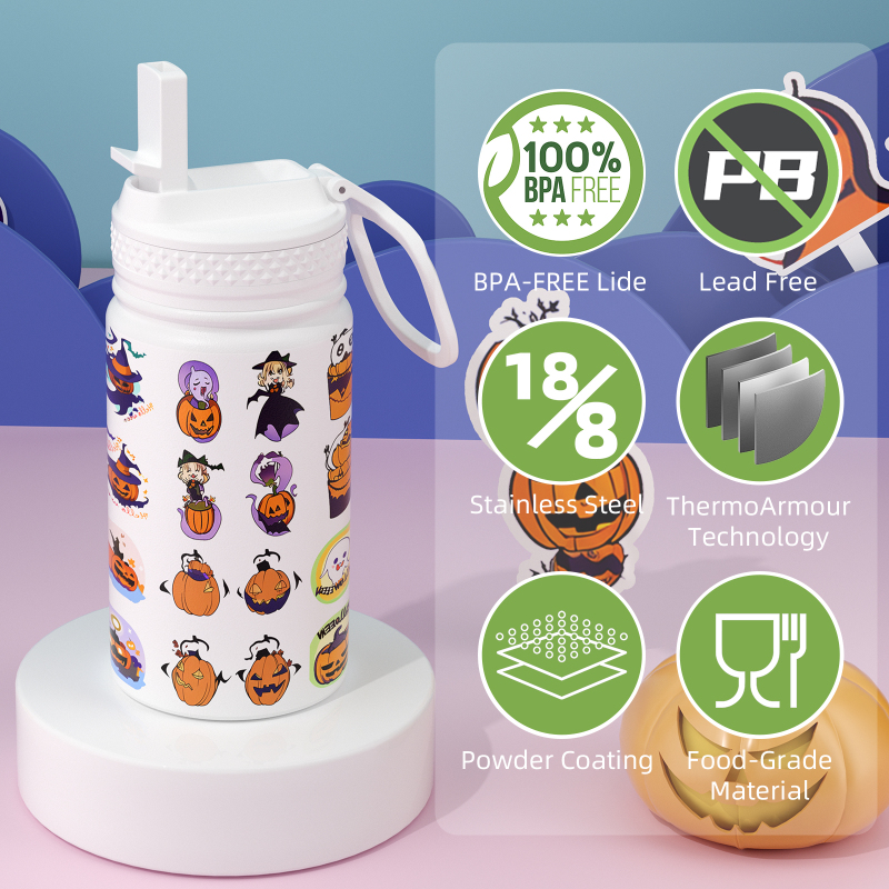 Kids Insulated Stainless Steel Water Bottle With Lid, 12 oz Patterned Thermos Mug
