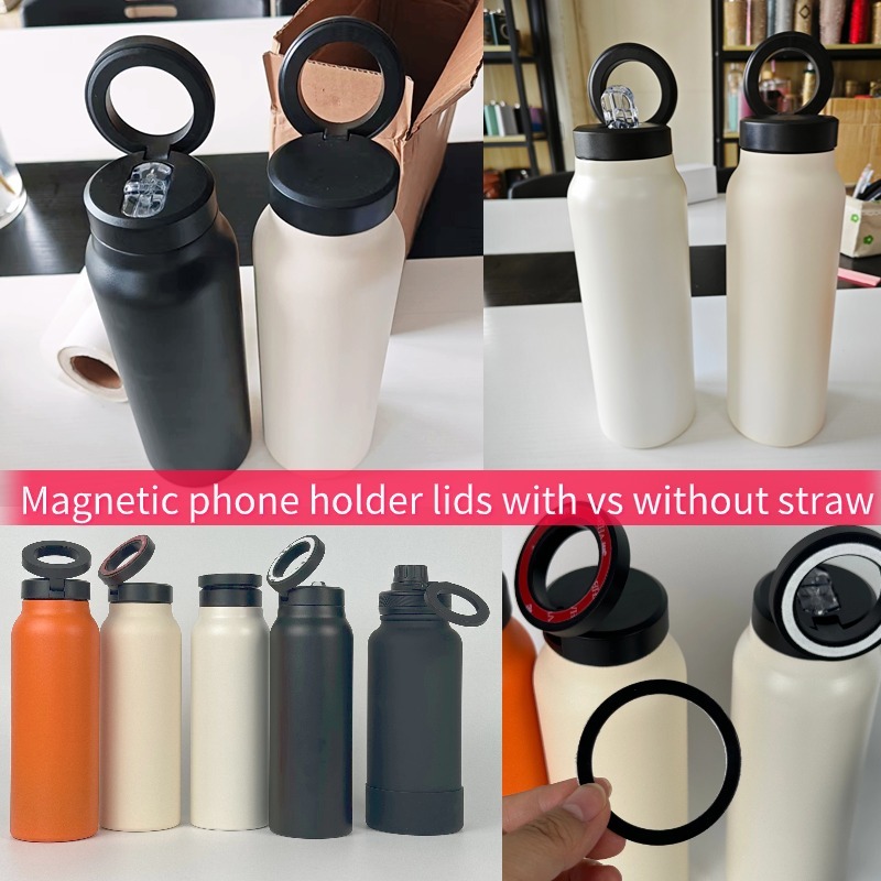 New Model 700ml Stainless Steel 24oz Magnetic Lid Water Bottle Phone Holder Thermos Double Wall Vacuum Customized Wholesale Mug