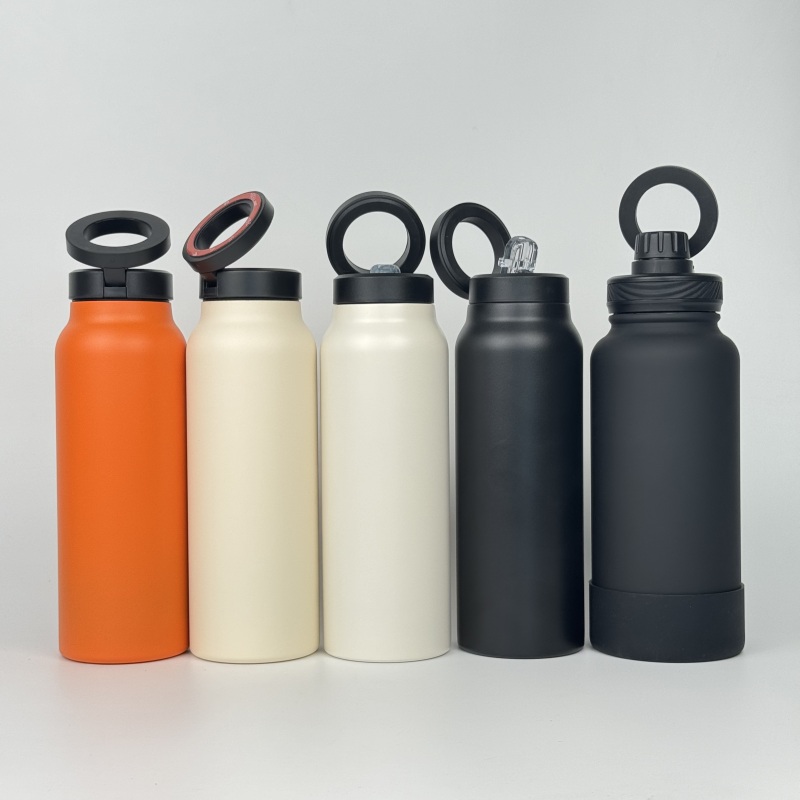 New Model 700ml Stainless Steel 24oz Magnetic Lid Water Bottle Phone Holder Thermos Double Wall Vacuum Customized Wholesale Mug