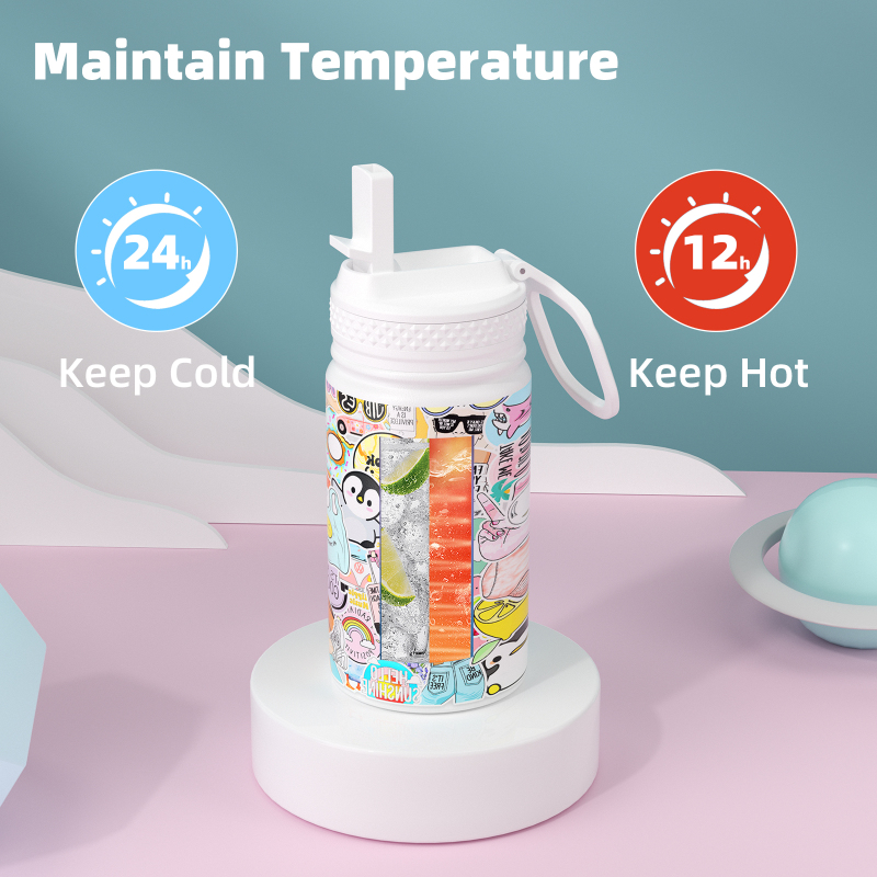 Hot Selling Custom Kids Thermos Mug 12oz Stainless Steel Vacuum Thermos Bottle With Sticker