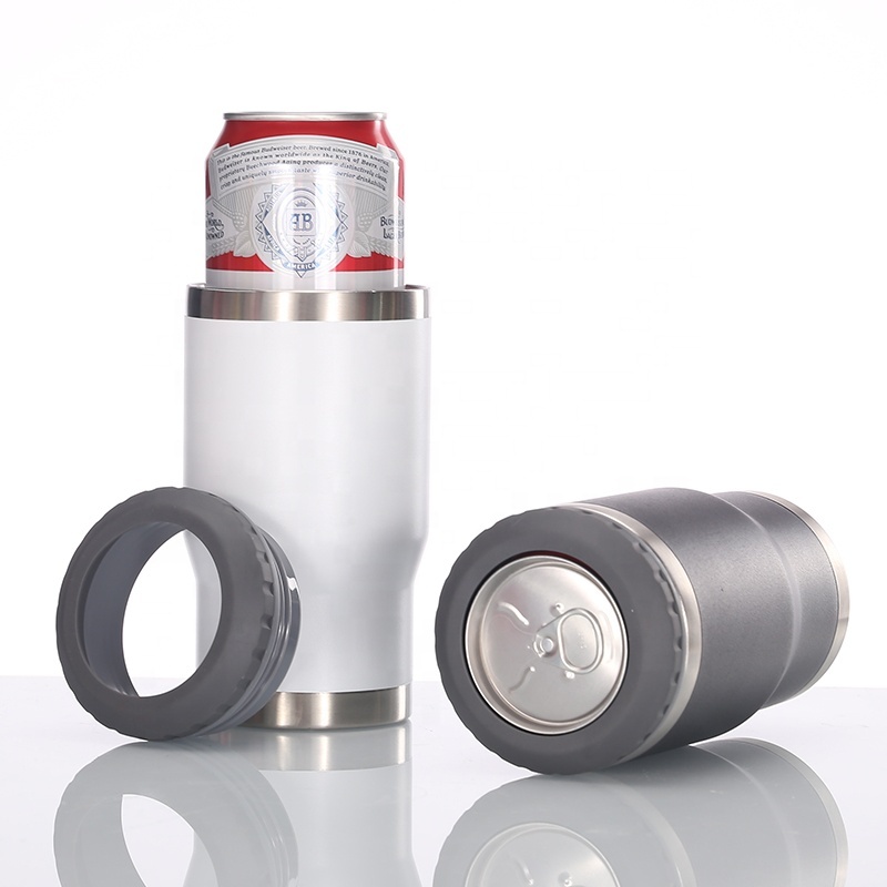 4-in-1 Insulated Eco-Friendly 14OZ Beer Coozies Double Walled 16oz Can Cooler Opener Corkscrew Slim Stainless Steel Drinkware