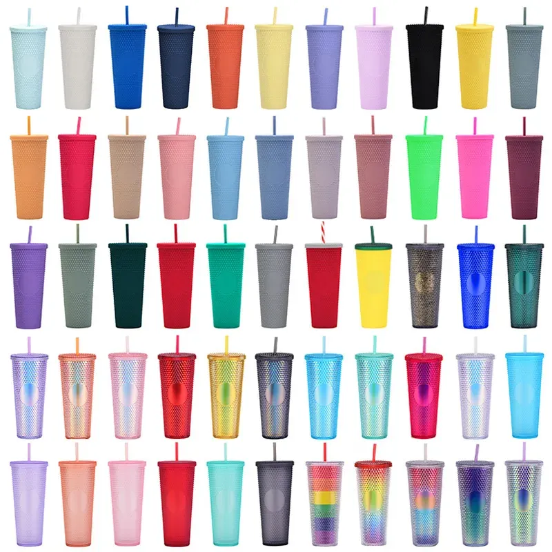 Double Wall 700ml 710ml 24oz Luminous Glowing Plastic Durian Tumbler Durian Cup No logo With Straw