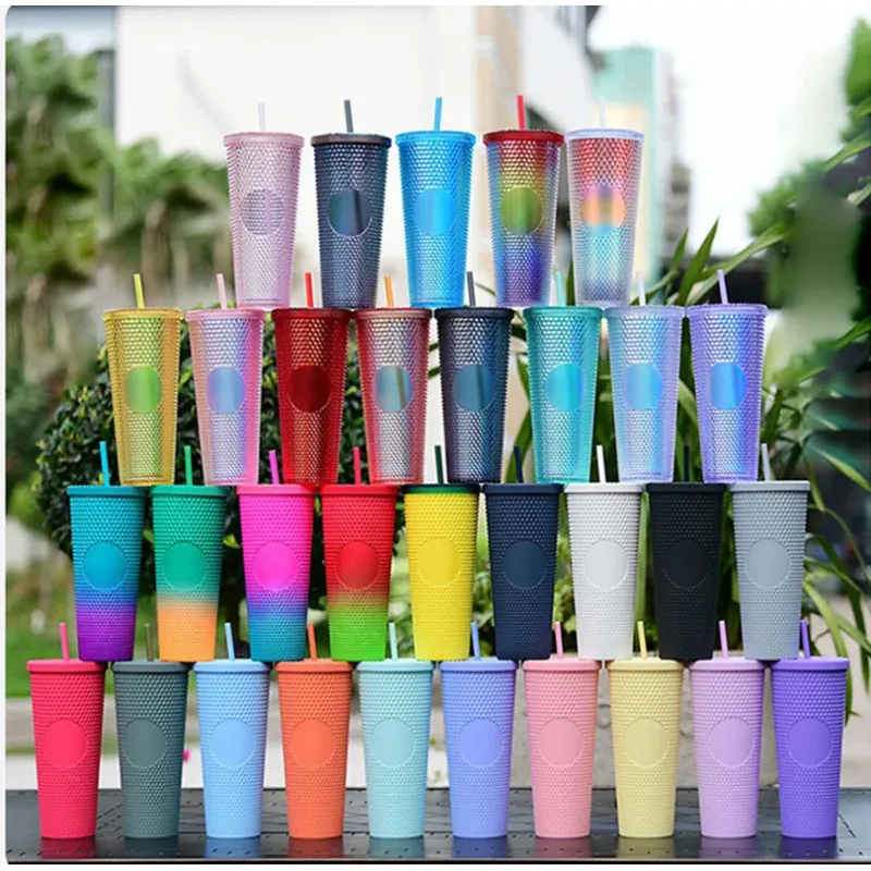 Double Wall 700ml 710ml 24oz Luminous Glowing Plastic Durian Tumbler Durian Cup No logo With Straw