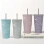 Bling Tumbler 17oz 750ml Double Wall Insulated Stainless Steel Travel Mug Handle Rhinestone Lid Straw for Coffee Tea Wine Gifts