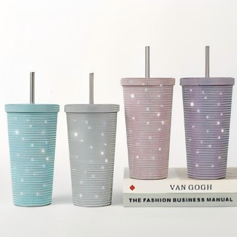 Bling Tumbler 17oz 750ml Double Wall Insulated Stainless Steel Travel Mug Handle Rhinestone Lid Straw for Coffee Tea Wine Gifts