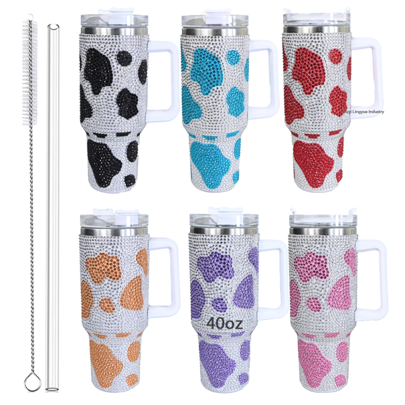 Christmas Gifts Crystal Finishes Tumbler Bling Rhinestone Stainless Steel Water Cup Diamond Coffee Mugs With Lid and Straw