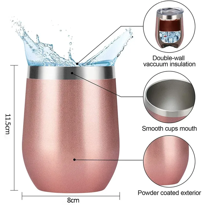 Wholesale Powder Coated Custom logo 12oz 350ml Unique Vacuum Insulated Stainless Steel Double Walled Insulated Wine Tumbler