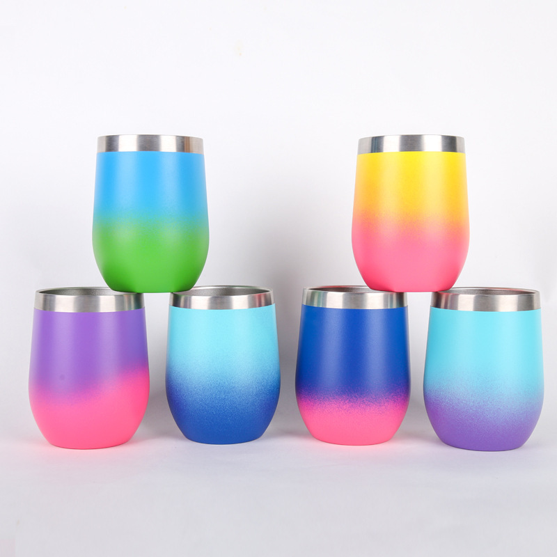 Wholesale Powder Coated Custom logo 12oz 350ml Unique Vacuum Insulated Stainless Steel Double Walled Insulated Wine Tumbler