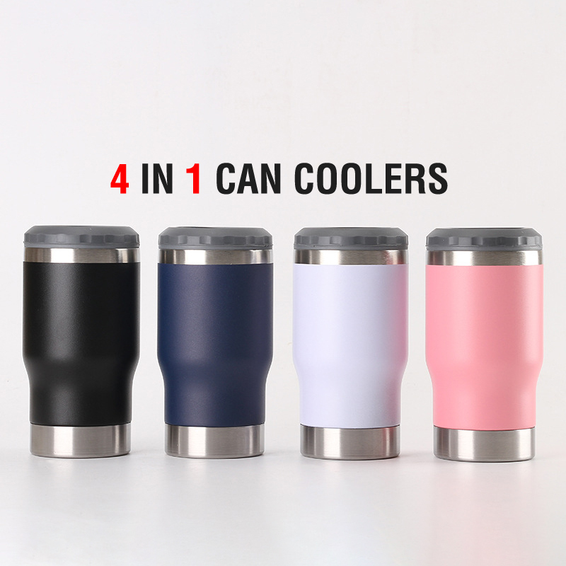 4 in 1 Insulated Slim Can Cooler 12 OZ Cans and Beer Coozies Stainless Steel 14oz Can Holder Double Walled with Opener Corkscrew