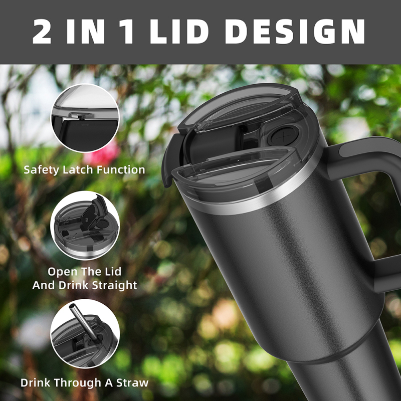Wholesale 40 oz Stainless Steel Travel Mug Double Wall Vacuum Custom Logo Outdoor Coffee Tumbler Handle Straw Hot American