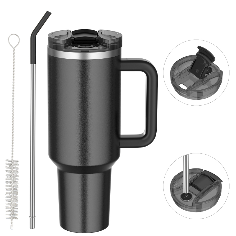 Wholesale 40 oz Stainless Steel Travel Mug Double Wall Vacuum Custom Logo Outdoor Coffee Tumbler Handle Straw Hot American