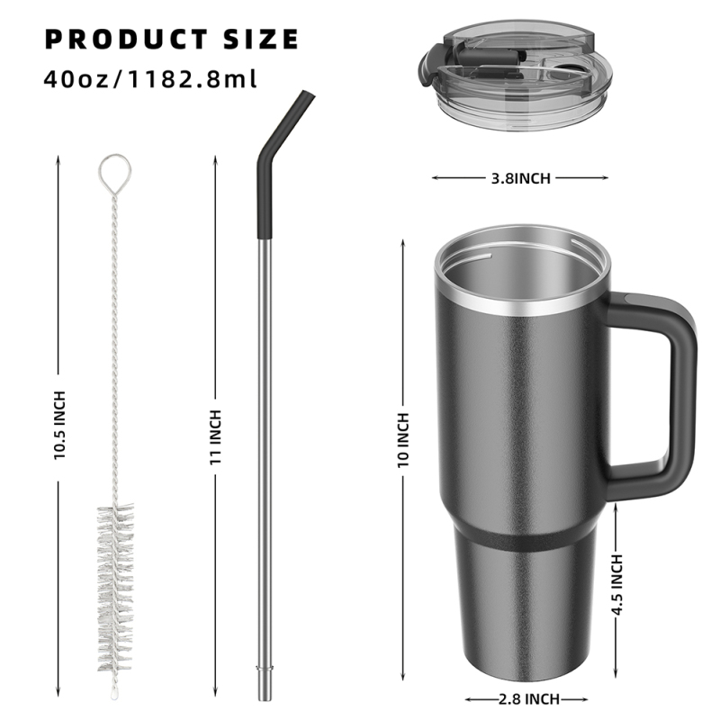 Wholesale 40 oz Stainless Steel Travel Mug Double Wall Vacuum Custom Logo Outdoor Coffee Tumbler Handle Straw Hot American
