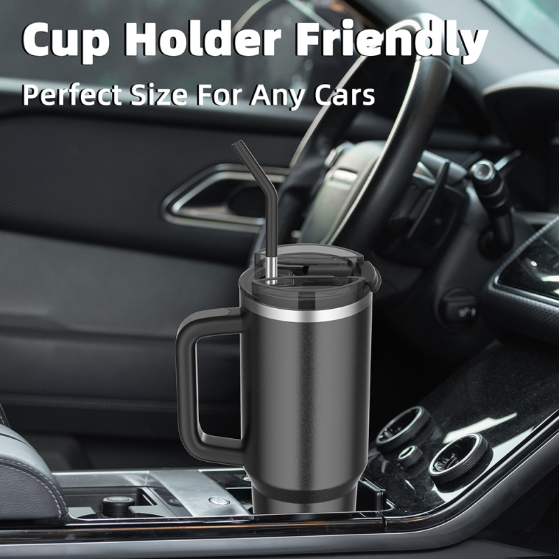 Wholesale 40 oz Stainless Steel Travel Mug Double Wall Vacuum Custom Logo Outdoor Coffee Tumbler Handle Straw Hot American