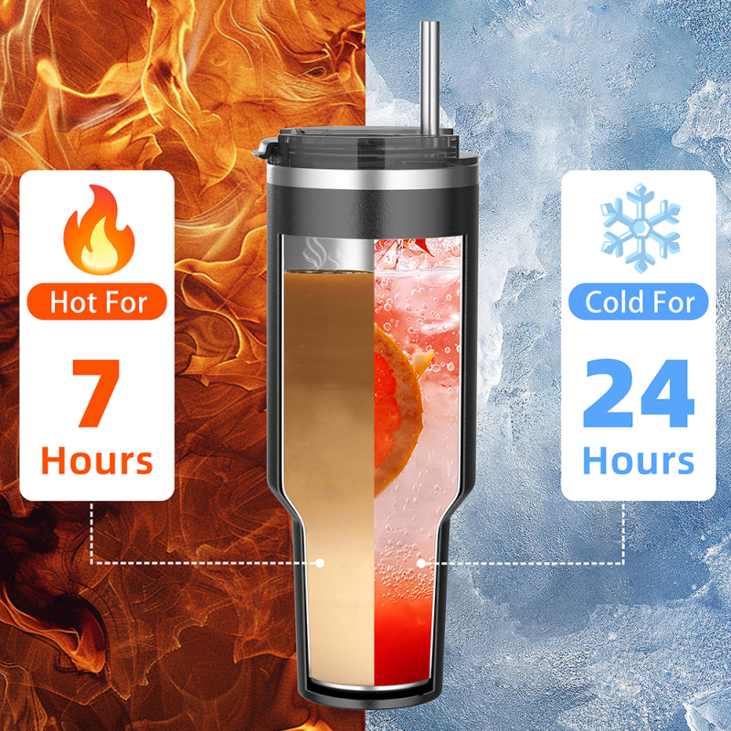 Wholesale 40 oz Stainless Steel Travel Mug Double Wall Vacuum Custom Logo Outdoor Coffee Tumbler Handle Straw Hot American
