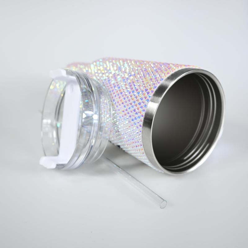 Factory Directly Selling 40oz Rhinestone Tumbler Double Wall Stainless Steel Cup With Handle and Straw